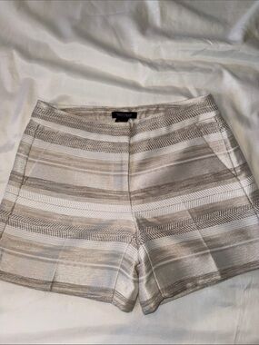 White House Black Market Shimmering Cream and Taupe Striped  Shorts